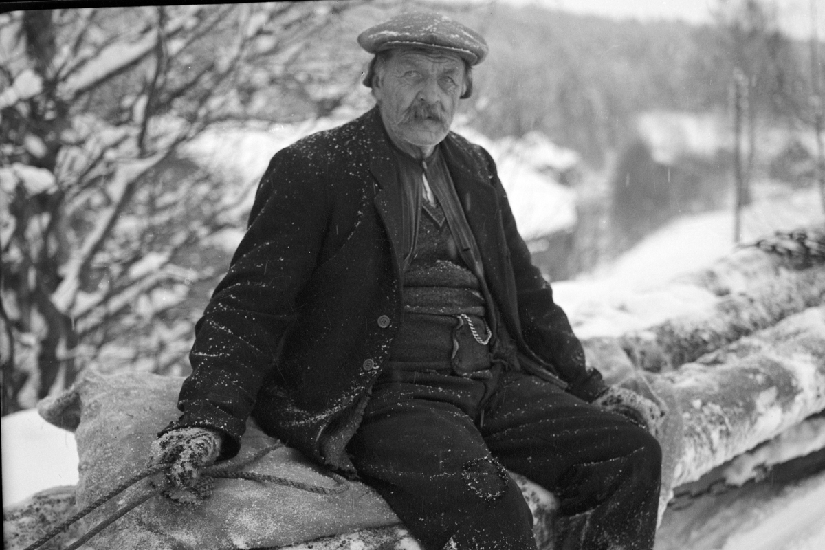 Håkon Prestkværn, Tømmerkjører, tømmerlass, hestekar, vinter, ukjent.